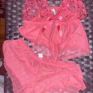 Coral Floral Sequin Sheer XL Lingerie 2-Piece Sexy PJ Set - Tank & Shorts New
